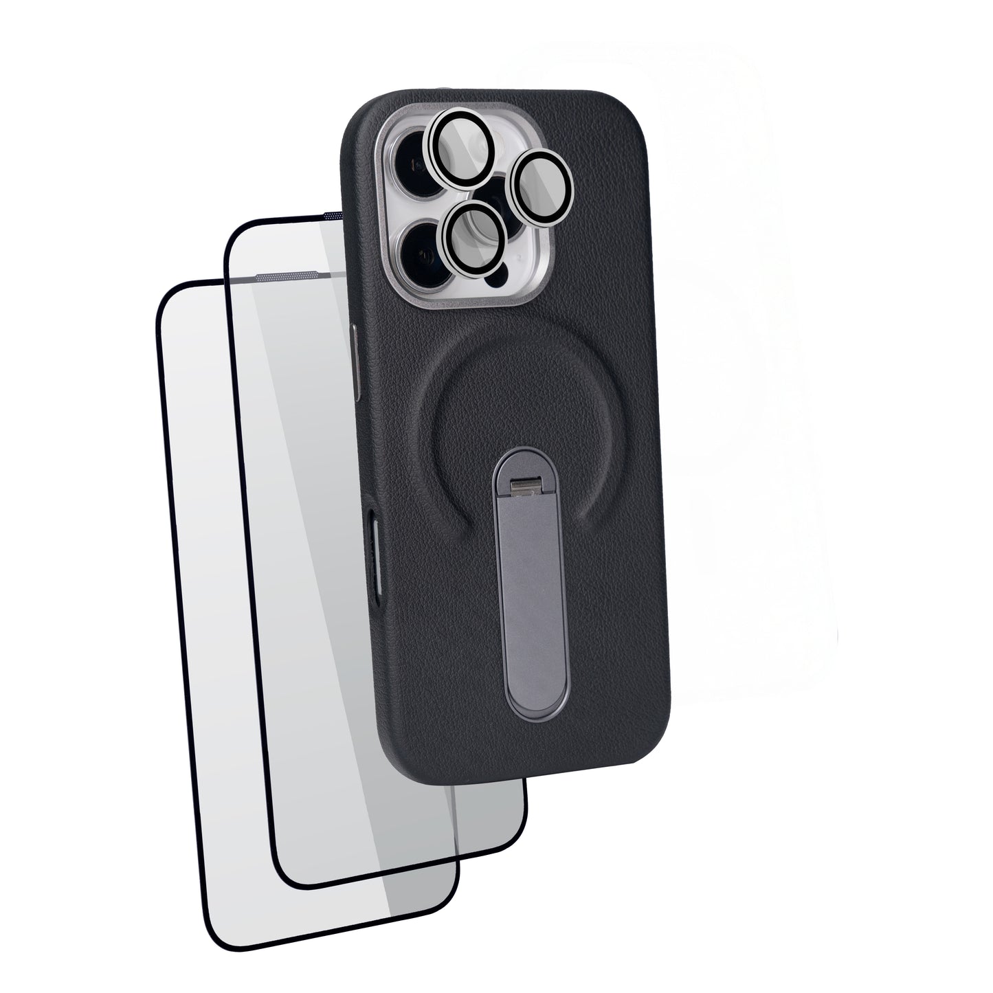 iHusle MagSafe Leather Stand Combo = MagSafe Leather Stand Case + Camera Protector Lens + 2 Anti-Static HD Screen Protector
