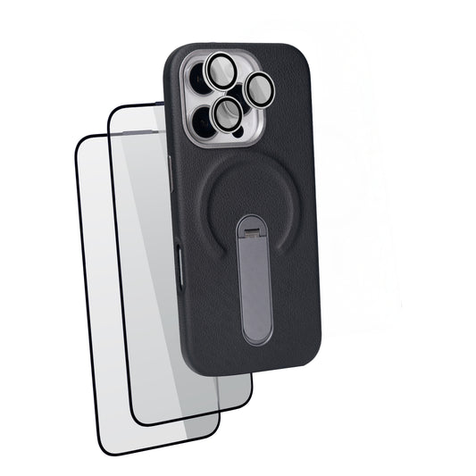 iHusle MagSafe Leather Stand Combo = MagSafe Leather Stand Case + Camera Protector Lens + 2 Anti-Static HD Screen Protector