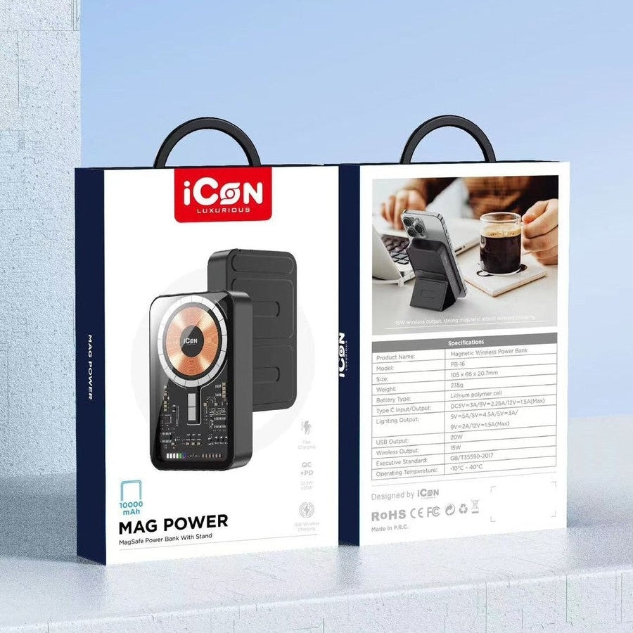 iCON Luxurious MAG POWER – Magnetic Wireless Power Bank with Stand