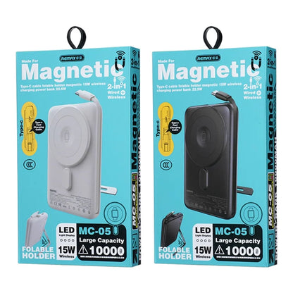 REMAX MC-05 Power Bank 10000mAh 22.5W Fast Charging Magnetic Wireless Charger 15W with Foldable Stand and Type-C Cable - Sapphire