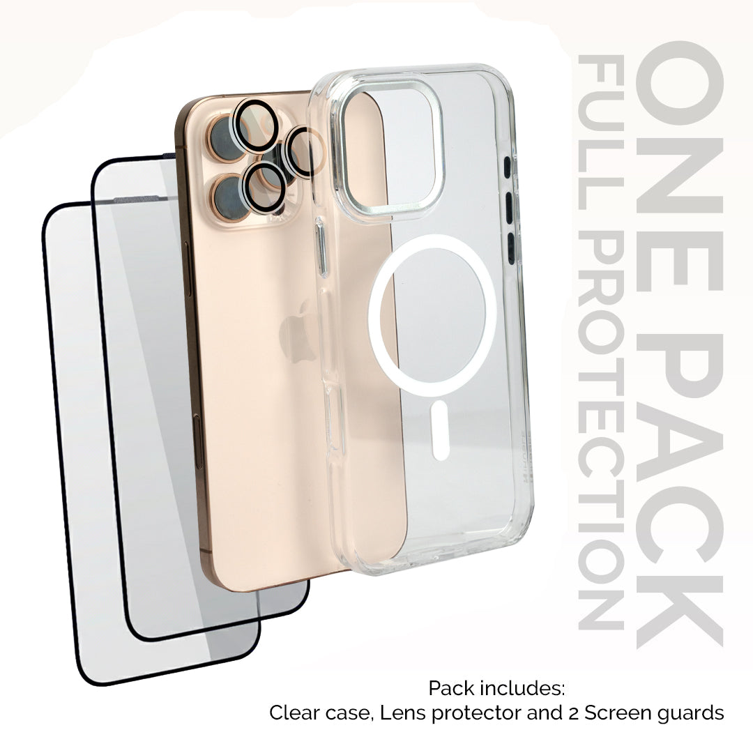 OG iHusle Combo = Premium Transparent Case + Camera Protector Lens + 2 Anti-Static HD Screen Protector/ Privacy Screen Guard