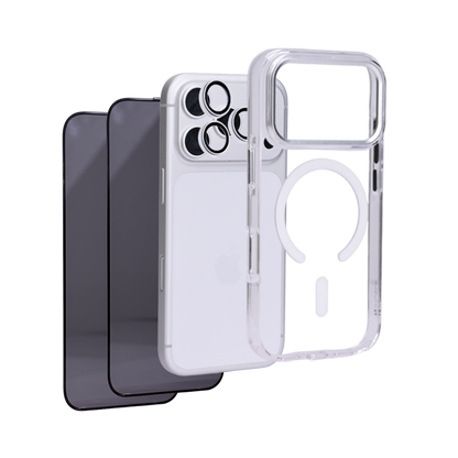 OG iHusle Combo Version 2 = Premium Transparent Case + Camera Protector Lens + 2 Anti-Static HD Screen Protector/ Privacy Screen Guard